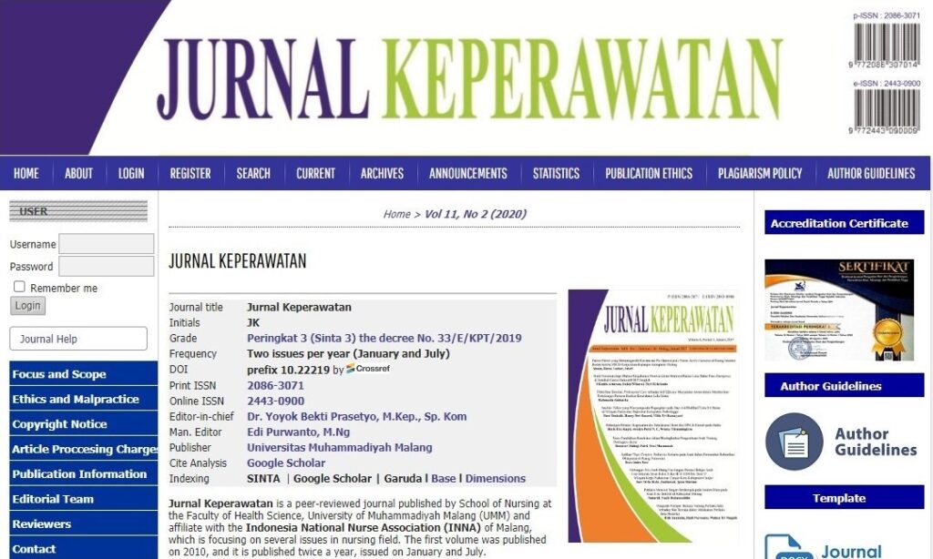 Jurnal Keperawatan FIKES UMM atau dikenal dengan sebutan JK saat ini mempersiapkan untuk meningkatkan peringkat SINTA. SINTA adalah kepanjangan dari Science and Technology Index merupakan portal jurnal yang dikelola oleh kemenristek DIKTI.